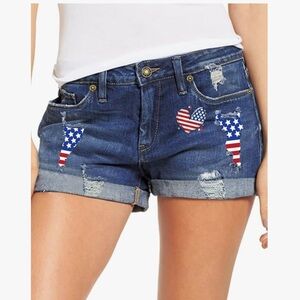 Luvamia Women's Size S 4-6 Patriotic Ripped Denim Jean Shorts